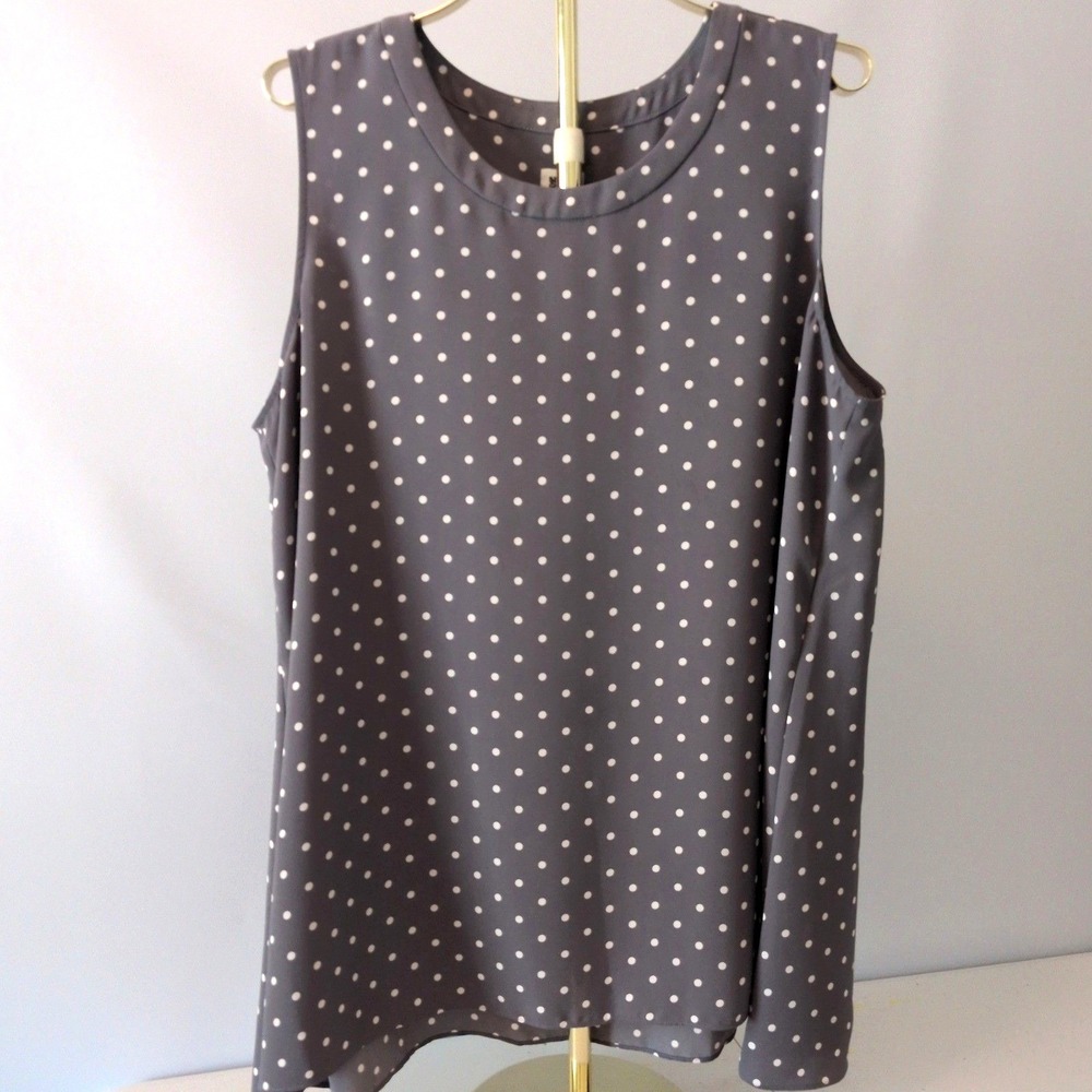 Anne Klein Womens XL Sleeveless Shell Blouse Gray White Polka Dot 102W7X9277 - Picture 1 of 11